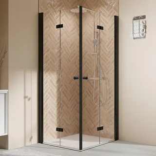 Breuer Elana 2.0 rund Black Edition Eckeinstieg Drehfalttür 4-teilig Klarglas hell 80 x 80 cm - Schwarz matt - 2428 031 001 014