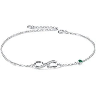 Infinity Fußkettchen Sterling Silber 925 Damen Verstellbare Unendlichkeit Fusskettchen mit Kristallen 27 cm