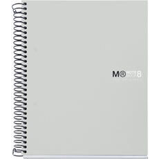Miquelrius - Notizbücher A5 The Original Notebook, 8 farbige Streifen, Polypropylen-Einband, Format A5 (148 x 210 mm), 2-Loch-Lochung, 200 Blatt mit 70 g/m2, Horizontale Streifen 7 mm, Grau