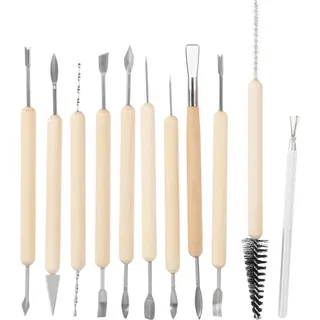 11-teiliges Ton-Bildhauerwerkzeug, Edelstahl-Holzgriff, Modellierung, geschnitztes Zubehör, 11-teiliges