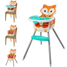 Infantino 4-in-1 Highchair - Space-Saving, Multi-Stage Booster and Toddler Chair with Multi-use Meal mat and Dishwasher-Safe Tray, in a Fox-Themed Design