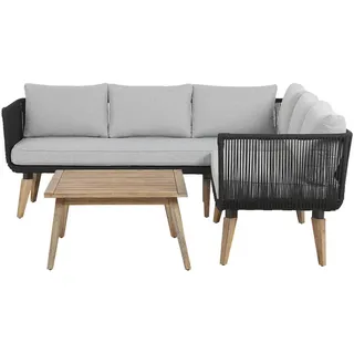 Beliani Lounge-Set 5-Sitzer Akazienholz Schwarz Alcamo , Holz , L-Form , Gartenmöbel, Gartengarnituren, Gartenmöbel-Sets