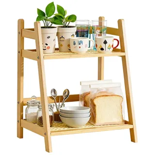 Küchenregal Arbeitsplatte, 2 Tiers Bambus-Becherhalter, Küchen Organizer Bambus, Gewürzregal Stehend Küche, Tassenregal Holz, Spice Rack Organizer Für Kaffeebar, Küchen Deko,Tischregal, Mini Regal