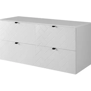 Badezimmerschrank, Weiß mit schwarzer Griff / mit oberer Platte, 120 x 57 x 46 cm