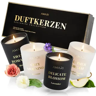 AMARI ® Duftkerzen Geschenkset Schwarz als Weihnachtsgeschenke- 4er Kerzenset - Scented Candle - Kerzen Geschenkset Frauen - Duft Kerzen - Duftkerzen im Glas - Deko Geschenke für Frauen