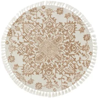 benuta Nest Teppich rund Elias Beige ø 150 cm rund , Textil , Grafikmuster , Rund , 150x150 cm , Gots , wasserabweisend , Teppiche und Böden, Teppiche