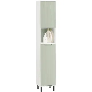 SoBuy Hochschrank mit Wäschesack Badezimmerschrank Badschrank schmal Wäscheschrank Badregal Badezimmermöbel - Weiß