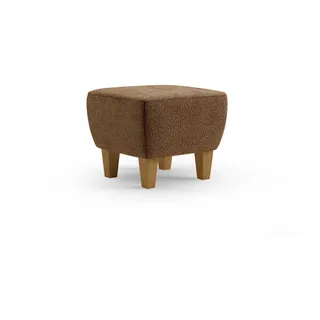 Cavadore Hocker Vida / Polsterhocker mit massiven Holzfüßen in Eiche / 52 x 46 x 52 / Chenille, Rotbraun