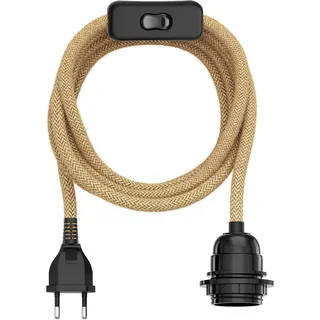 ledscom.de Hanf-Kabel/Textilkabel LEKA, Stecker, Schalter, beige, 3 m, Lampen-Fassung, 1x E27 max. 60W