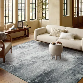 PONY DANCE Waschbarer Teppich Wohnzimmer Modern 160x230 cm Dünne und Flauschige Kurzflor Teppiche rutschfest für Schlafzimmer/Esszimmer, Graue Intuition