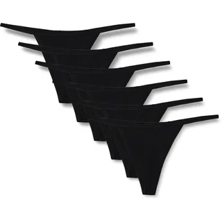 Amazon Essentials Damen Mikrofaser-Tangas (G-String & Hochtaillierter Tanga), 6er-Pack, Schwarz, 42