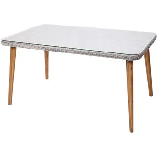 MCW Poly-Rattan Esstisch rechteck Grau, Braun , Holz , rechteckig , 150x78x90 cm , Gartenmöbel, Gartentische
