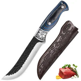 Fubinaty Küche Ausbeinmesser japanische Kochmesser handgefertigt geschmiedet Outdoor-Kochmesser High Carbon Steel Fleisch und Gemüse Messer mit Lederscheide für Home Camping BBQ