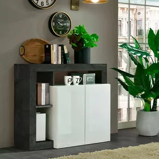 Dmora Modernes Sideboard mit 2 Türen und Regalen, Wohnzimmer-TV-Ständer, Küchenbuffet, Made in Italy Sideboard, 108x42xh93 cm, Farbe Weiß und Oxid