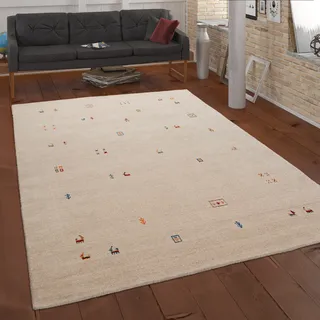 Paco Home Teppich Bunt Wolle Handgewebt Gabbeh Qualität Ethno Style Robust 240x340 cm - Creme