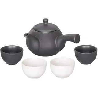 China-Trends Japanisches Teeset: Teekanne 500ml mit seitlichem Griff und 4 Teecups 70ml aus Keramik.