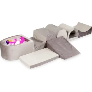 Der größte Schaumstoffspielplatz mit Pool Micro Velvet Lilac + 100 Bälle: lila, rosa, gelb, weiß, transparent - Lila, Rosa, Gelb, Weiß, Transparent