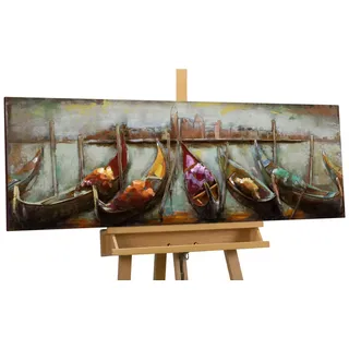 Kunstloft Metallbild Blau 120/40 cm , Blau, Beige , Metall , 5.6x40 cm , Bilder & Rahmen, Bilder, Holz & Metallbilder