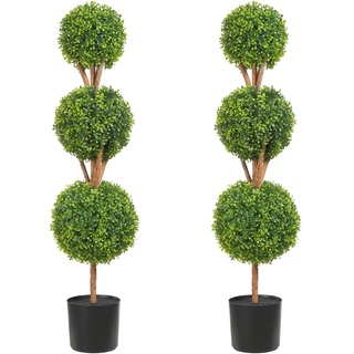Vevor Buchsbaumkugel Künstlich 122cm hoch Garten Deko Buchsbaum im Blumentopf Kugel künstlich Buchskugel Kunstpflanze aus PE, Holz, PP inkl. 2 Stk. Dekorative LED-Leuchten und 10 Stk. Ersatzblätter