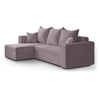 beautysofa L-förmiges Lounge-Ecke Hamlet L-Form Corner Sofa aus Cordstoff universelle Schlafsofa inkl. Schlaffunktion Bettkasten, Farbe: Rosa - Rosa