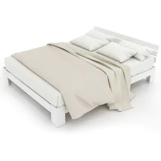 Okwish Holzbett 140/200 cm aus massiver Fichte mit Lattenrost und Stauraum , Weiß , Holz , 140x200 cm , Schlafzimmer, Betten