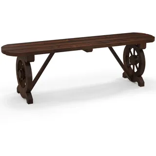 FANTASK Holzbank ohne Rückenlehne, Gartenbank aus Holz, wetterfeste Parkbank, Terrassenbank für 2-3 Sitzer bis 325 kg belastbar, Sitzbank im Wagenrad-Design für Garten & Balkon, 120 x 28 x 37 cm