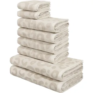 OTTO home Anna Leopardenmuster Handtuchset 8-tlg. beige/weiß