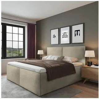 Halmon Schlafkomfort Betten Polsterbett Milano Beige 100 x 200 cm Stauraum unter der Liegefläche ohne hydraulische Funktion Ohne Matratze und Lattenrost - Beige