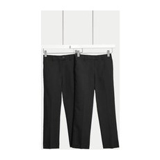 Girls M&S Collection 2pk Girls' Slim Leg Slim Waist School Trousers (2-18 Yrs) - Black, Black - 13-14