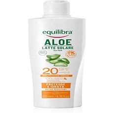 Equilibra Solari, Aloe Sonnenmilch LSF 20, basierend auf Aloe Vera, Vitamin C und E, Arganöl, Kokosöl und Sheabutter, sorgt für eine gesunde und natürliche Bräunung, wasserbeständig, 200 ml