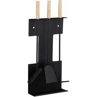 Relaxdays Kaminbesteck 4-teilig Metall 66 x 28 x 11 cm Schwarz