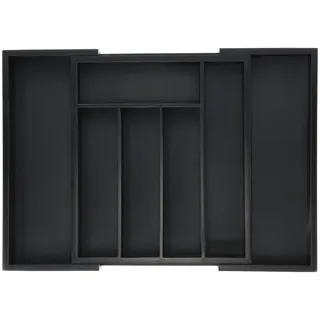 Relaxdays Besteckkasten , Schwarz , Holz, Holzwerkstoff , 48x5x33.5 cm , Küchenzubehör, Küchenhelfer, Besteckeinsätze