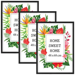 MG Design Set aus 3 Schwarz Bilderrahmen 45 x 60 cm – Aus echtem Holz mit Acrylglas, zum Aufhängen & Aufstellen, für Fotos, Poster & Puzzle