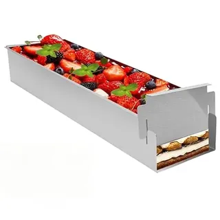 Backrahmen Rechteckig Verstellbar,Edelstahl Tiramisu Form Käsekuchenform,ungiftig,Antihaft-Kuchenformen,BPA frei, Wiederverwendbare Backformen für Kuchen Brownies Käsekuchen Lasagne Kuchen Brot(40cm)