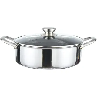 Kochtopf Ø24 cm aus Edelstahl mit Glasdeckel 2,2 L Induktion Schmortopf Bräter Antihaft Wabenstruktur Fleischtopf Suppentopf Induktionstopf Backofenfest Waben-Antihaftbeschichtung