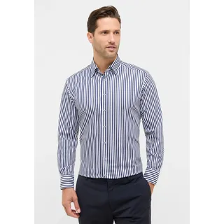 Langarmhemd ETERNA "MODERN FIT", Herren, Gr. 45, Normalgrößen, blau (dunkelblau), Satin, 100% Baumwolle, tailliert, Manschette, Hemden Langarmhemd, NON IRON (bügelfrei)