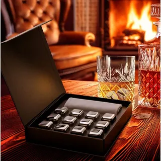 COM-FOUR com-four® Whisky Steine Geschenk-Set - 12x Edelstahl-Eiswürfel - Silber