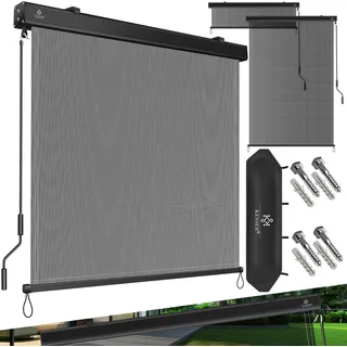 KESSER® Senkrechtmarkise Außenrollo Handkurbelmechanismus Balkonrollo Sonnen & Sichtschutz Beschattung Sonnenschutz Außen Rollo mit Kurbel Markisenkasten Balkon & Terrasse Inkl. Montageset & Abdeckung - Beige, Schwarz, Grau, dunkelgrün, Weiß