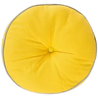 Homescapes Bodenkissen rund, gelb-grau, Ø 43/7 cm , Gelb , Textil , Füllung: Polyester , Rund , 43x7x43 cm , Oeko-Tex® Standard 100 , Heimtextilien, Wohntextilien, Kissen