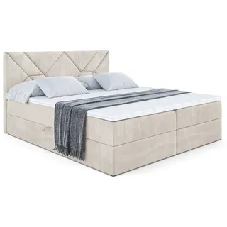 Altdecor Boxbett mit Matratze H4 und Lattenrost - Barwa - 140 x 200 - H4 - Ecru , Holzwerkstoff , Höhe ca. 20 cm , 140x200 cm , Schlafzimmer, Betten, Boxspringbetten