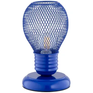 Tischlampe Kinderzimmer Metall 21 cm hoch E14 Drahtschirm Blau Tisch Leuchte