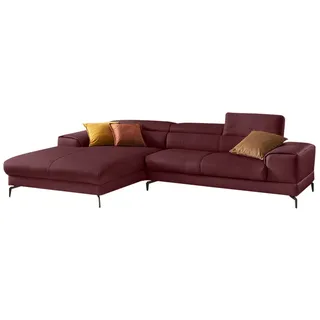 W.Schillig Ecksofa "Piedroo, Designsofa mit tollem Sitzkomfort, elegant und bequem, L-Form", rot (burgundy z69), B:303cm H:70cm T:193cm, Longlife Xtra-Leder Z69: Das feinnarbige, gedeckte Softleder Z69 besticht durch seine außergewöhnliche Weichheit im trendigen 