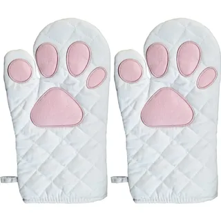 Ofenhandschuhe mit Katzenpfoten-Design, hitzebeständige Ofenhandschuhe, Baumwollhandschuhe für Küche, Backen, Kochen, Grillen, 1 Paar lustiger Ofenhandschuh (weiß)