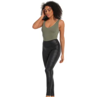 Magic Bodyfashion Leggings MAGIC BODYFASHION "Leather Look Legging", Damen, Gr. L, N-Gr, schwarz, Obermaterial: 62% Polyamid, 38% Elasthan, schmal lang, Hosen Leggings, hoch tailliertes Design, keine vordere Mittelnaht