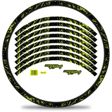 Finest Folia 16-teiliges Set Felgenrandaufkleber Sticker für Fahrrad Felgen im Racing Design Komplett Set für 27" 29" für Rennrad Mountainbike MTB Laufrad RX024 (Neon Gelb, Glanz)