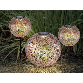 LED Rauchglas Solarkugeln 3er Set für den Garten 20 und 30cm Erdspieß Dekokugeln