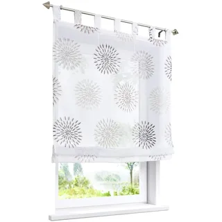 Raffrollo mit Kreis-Motiven Druck Design Rollos Voile Transparent Vorhang (BxH 100x140cm, Braun mit Schlaufen)
