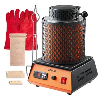 Vevor Goldschmelzofen, Maschine mit 5 kg Keramiktiegel, elektrischer Schmelzofen, 1500 W, max. 1150 °C, Metallschmelzofen Set für Schmuckherstellung Metallbarren Metallkomponenten Schwarz