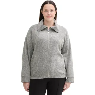 Sweatjacke TOM TAILOR PLUS, Damen, Gr. 48, grau (grau heringbone boucle), Sweatware, Obermaterial: 60% Polyester, 40% Baumwolle, Fischgratmuster, regular fit taillenbedeckt, ohne Ausschnitt, Bündchen, Sweatjacken Sweatjacke, mit Fischgrätenmuster