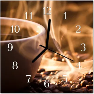 Glasuhr Wanduhr Küchenuhr Echt-Glas 30x30 cm Kaffee braun - Braun